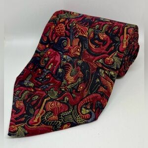 MC Escher Tie Red Blue Mosaic II Lithograph 1957 100% Silk Made in Italy 3.75"